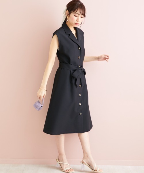 marun(マルン)の「<大きいサイズ> ウエストリボン付ジレワンピース marun(ワンピース・レディース・モカ/ブラック・L/LL/3L/4L/5L)」の20枚目の写真