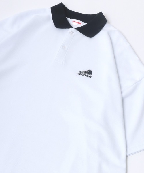 ホワイト　　アシンメトリー　鹿の子　ポロシャツ　プルオーバー UMBRO アンブロ 別注コラボ オーバーサイズ鹿の子ワンポイント