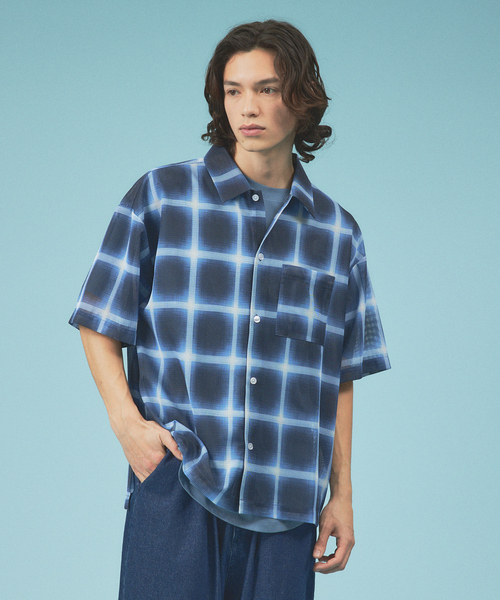 Revo.(レボ)の「マイクロメッシュ オンブレチェック半袖シャツ/ユニセックス(シャツ/ブラウス・メンズ・ブラック/パープル/ネイビー・M/L)」の14枚目の写真