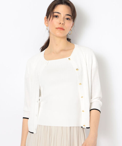 NOLLEY’S(ノーリーズ)の「《手洗い可能》リンクス柄6分袖カーディガン(カーディガン/ボレロ・レディース・ブラック/ブルー/レッド/オフホワイト・38)」の2枚目の写真