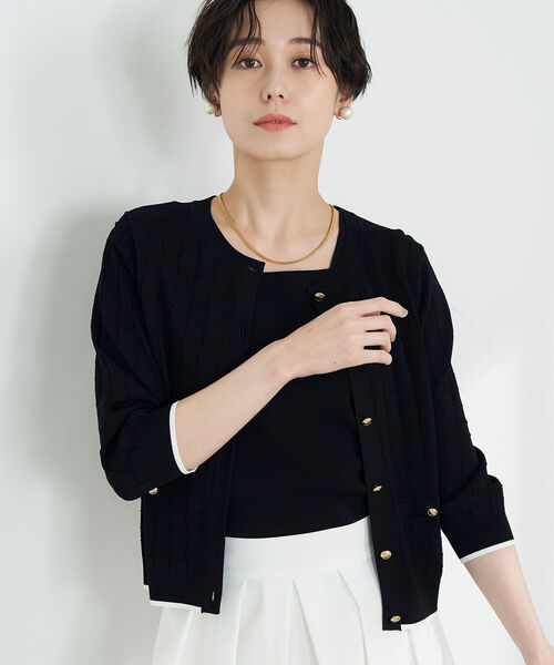 NOLLEY’S(ノーリーズ)の「《手洗い可能》リンクス柄6分袖カーディガン(カーディガン/ボレロ・レディース・ブラック/ブルー/レッド/オフホワイト・38)」の3枚目の写真