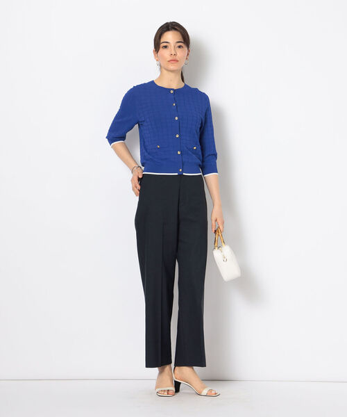 NOLLEY’S(ノーリーズ)の「《手洗い可能》リンクス柄6分袖カーディガン(カーディガン/ボレロ・レディース・ブラック/ブルー/レッド/オフホワイト・38)」の5枚目の写真