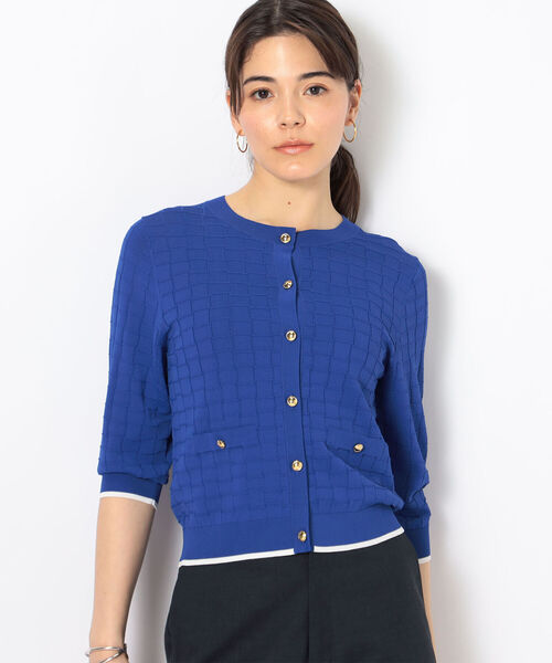 NOLLEY’S(ノーリーズ)の「《手洗い可能》リンクス柄6分袖カーディガン(カーディガン/ボレロ・レディース・ブラック/ブルー/レッド/オフホワイト・38)」の12枚目の写真