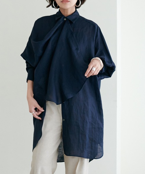 LARUTA(ラルータ)の「【LARUTA】リネンカラービッグシャツ(シャツ/ブラウス・レディース・ネイビー/オフホワイト/グリーン/ピンク・FREE)」の19枚目の写真