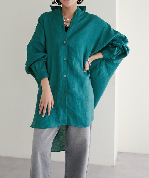 LARUTA(ラルータ)の「【LARUTA】リネンカラービッグシャツ(シャツ/ブラウス・レディース・ネイビー/オフホワイト/グリーン/ピンク・FREE)」の12枚目の写真