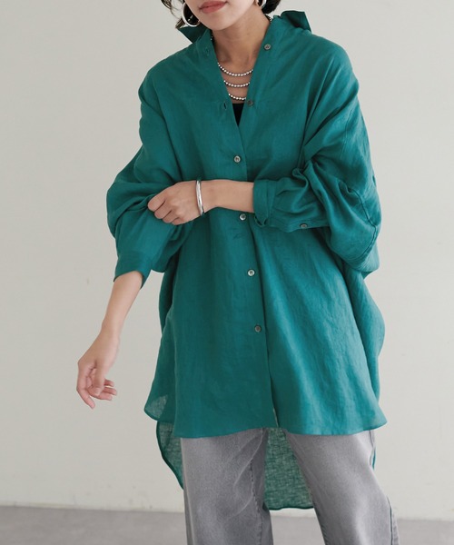 LARUTA(ラルータ)の「【LARUTA】リネンカラービッグシャツ(シャツ/ブラウス・レディース・ネイビー/オフホワイト/グリーン/ピンク・FREE)」の13枚目の写真