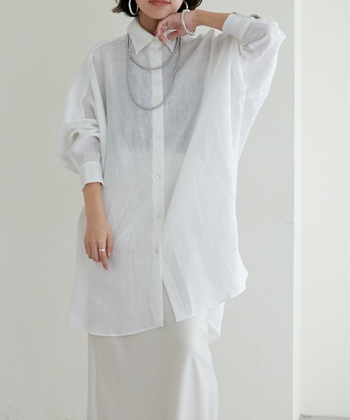 LARUTA(ラルータ)の「【LARUTA】リネンカラービッグシャツ(シャツ/ブラウス・レディース・ネイビー/オフホワイト/グリーン/ピンク・FREE)」の8枚目の写真