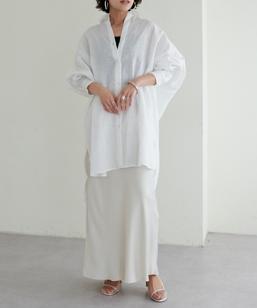 LARUTA(ラルータ)の「【LARUTA】リネンカラービッグシャツ(シャツ/ブラウス・レディース・ネイビー/オフホワイト/グリーン/ピンク・FREE)」の7枚目の写真