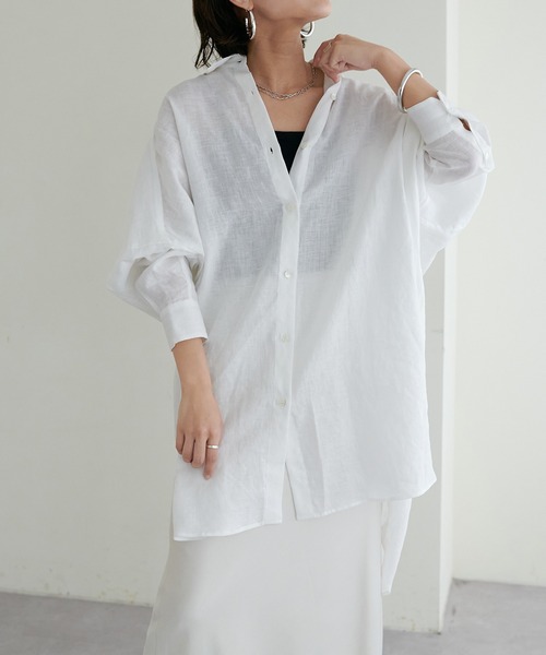 LARUTA(ラルータ)の「【LARUTA】リネンカラービッグシャツ(シャツ/ブラウス・レディース・ネイビー/オフホワイト/グリーン/ピンク・FREE)」の5枚目の写真