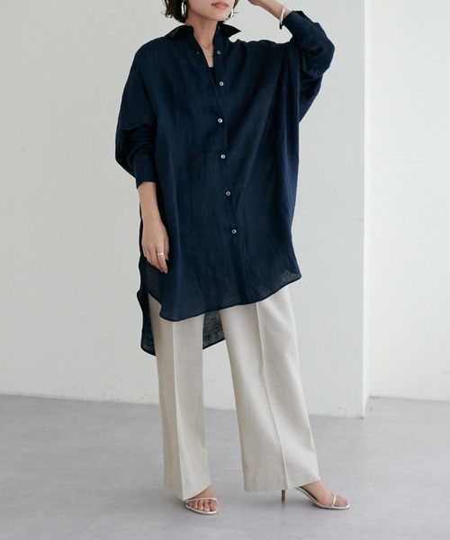 LARUTA(ラルータ)の「【LARUTA】リネンカラービッグシャツ(シャツ/ブラウス・レディース・ネイビー/オフホワイト/グリーン/ピンク・FREE)」の18枚目の写真