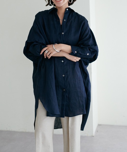 LARUTA(ラルータ)の「【LARUTA】リネンカラービッグシャツ(シャツ/ブラウス・レディース・ネイビー/オフホワイト/グリーン/ピンク・FREE)」の16枚目の写真