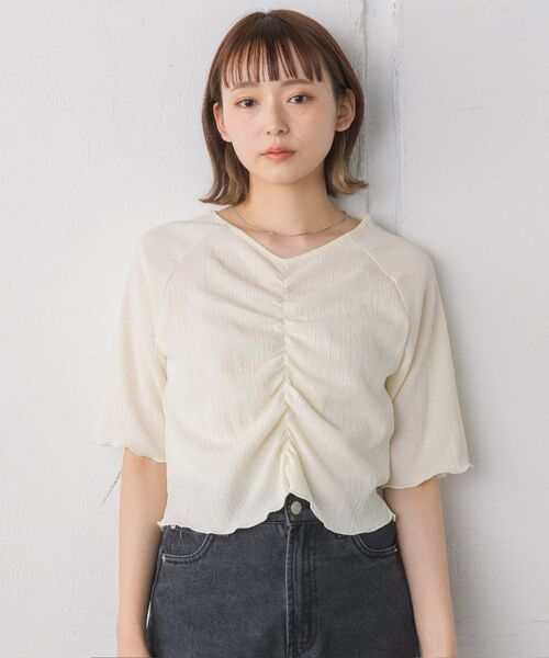 RETRO GIRL（レトロガール）の「シャーリングTee（Tシャツ/カットソー・レディース・グリーン/ブルー/ホワイト/ピンク・FREE）」の9枚目の写真