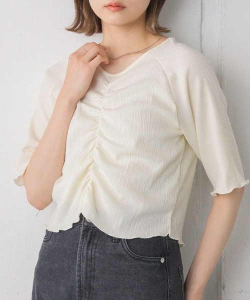 RETRO GIRL（レトロガール）の「シャーリングTee（Tシャツ/カットソー・レディース・グリーン/ブルー/ホワイト/ピンク・FREE）」の2枚目の写真