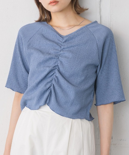 RETRO GIRL（レトロガール）の「シャーリングTee（Tシャツ/カットソー・レディース・グリーン/ブルー/ホワイト/ピンク・FREE）」の3枚目の写真