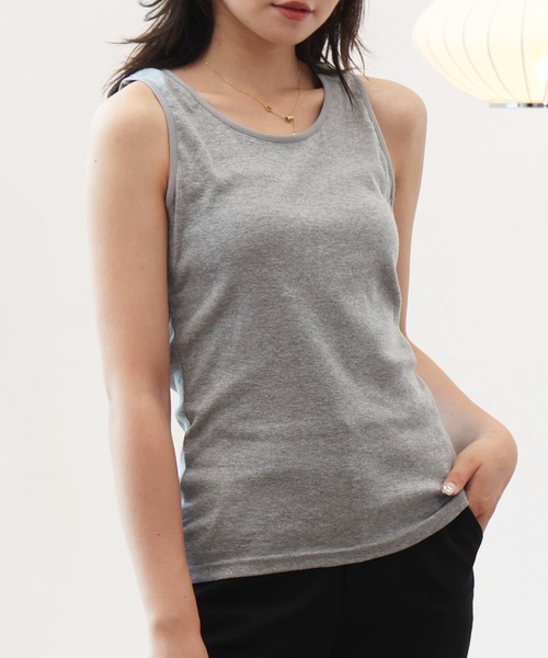 Esime(エシミー)の「【同色2枚セット】冷感/吸水速乾/抗菌防臭 インナータンクトップ(タンクトップ・レディース・グレイッシュベージュ/ブラック/グレー/ホワイト・S/M/L/LL)」の4枚目の写真