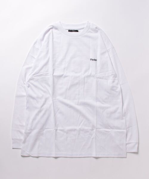 Pledge(プレッジ)の「/pledge/T/C天竺プリント・ビックシルエット刺繍ロンT(Tシャツ/カットソー・メンズ・ホワイト系1/ブラック系1/ブラック系2/ブラック系3・MEDIUM/LARGE)」の1枚目の写真