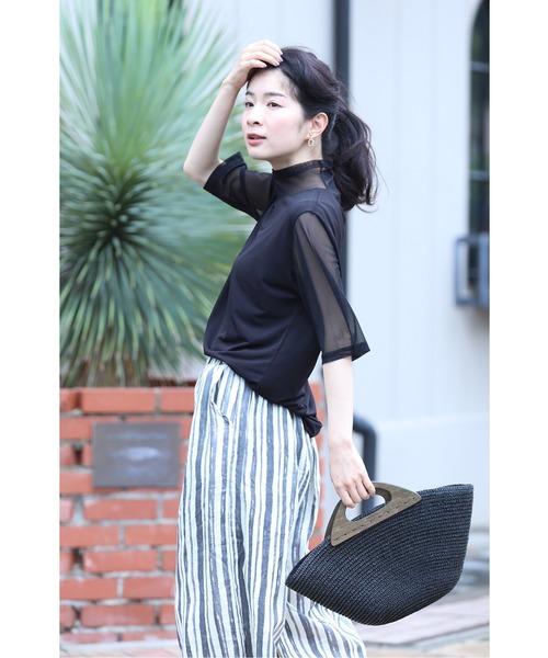 cawaii(カワイイ)の「二の腕ふくよかさん用 シアーハイネックのスタメンTシャツ(Tシャツ/カットソー・レディース・ホワイト/ブラック/ネイビー/レッド・FREE/M/XL/L)」の19枚目の写真