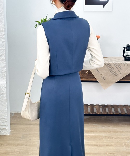 ECLIN(エクラン)の「ショート丈テーラージレ&ハイウエストロングスカートセットアップ(セットアップ・レディース・ブルー/グレイッシュベージュ/ブラック/ベージュ・S/M)」の15枚目の写真