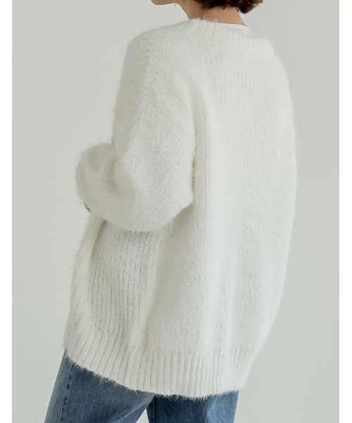 ホワイトカーディガン Re:EDIT（リエディ）の「オーバーサイズフェザーニットカーディガン