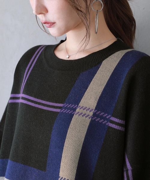 n'OrLABEL(ノアールレーベル)の「『チェック柄ジャカードニットワンピース』(ワンピース・レディース・ブラック/モカ・FREE)」の9枚目の写真