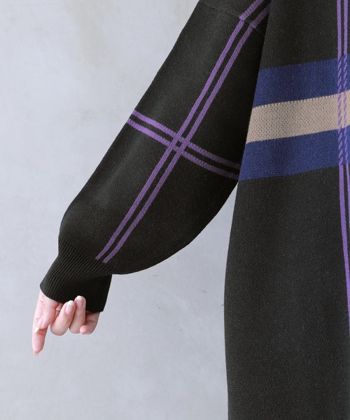 n'OrLABEL(ノアールレーベル)の「『チェック柄ジャカードニットワンピース』(ワンピース・レディース・ブラック/モカ・FREE)」の11枚目の写真