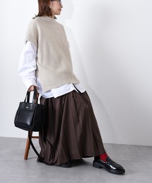 2-9E83 モックネック サイドカットデザイン リブニット ベスト【Maison select （メゾンセレクト）】