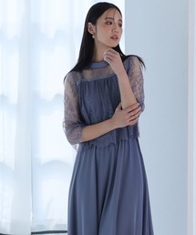 結婚式 パーティー ドレス ミモレ丈 七分袖 レース シフォン セレモニー フォーマル オケージョンドレス お呼ばれ 二次会 成人式 同窓会 謝恩会 20代 30代
