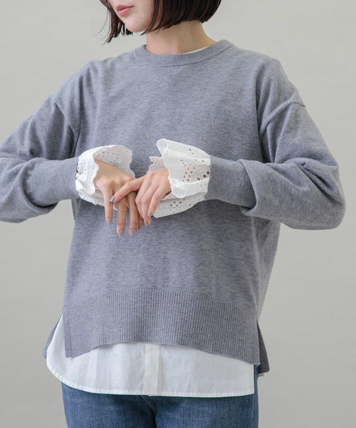 URBAN RESEARCH Sonny Label(アーバンリサーチサニーレーベル)の「2WAY袖スカラップスタンドカラーブラウス(シャツ/ブラウス・レディース・オフホワイト/ブルー系その他/ブラック・FREE)」の6枚目の写真