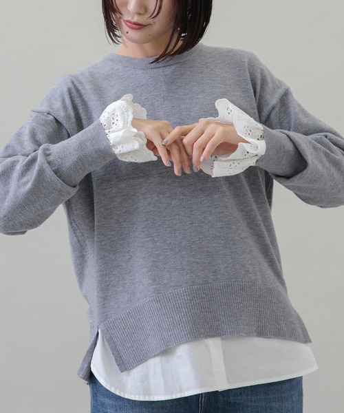 URBAN RESEARCH Sonny Label(アーバンリサーチサニーレーベル)の「2WAY袖スカラップスタンドカラーブラウス(シャツ/ブラウス・レディース・オフホワイト/ブルー系その他/ブラック・FREE)」の7枚目の写真