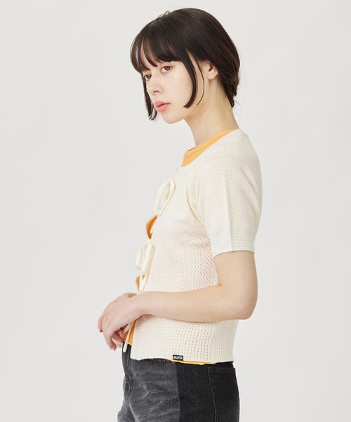 MILKFED.(ミルクフェド)の「KNIT BOLERO(カーディガン/ボレロ・レディース・オフホワイト/ブラック/ピンク・ONE SIZE)」の4枚目の写真