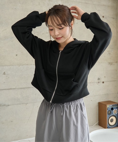 WEGO(ウィゴー)の「WEGO/ショートジップパーカー(パーカー・レディース・ブラック/アイボリー/杢グレー/ブラック系その他/ホワイト系その他・FREE)」の22枚目の写真