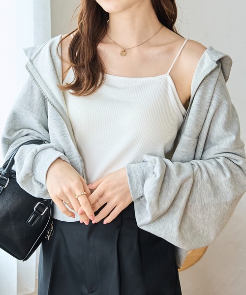 WEGO(ウィゴー)の「WEGO/ショートジップパーカー(パーカー・レディース・ブラック/アイボリー/杢グレー/ブラック系その他/ホワイト系その他・FREE)」の6枚目の写真