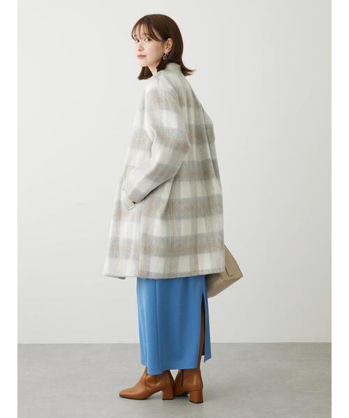 Green Parks(グリーンパークス)の「コクーンシルエットチェックシャギーコート(ノーカラーコート・レディース・ブラック/グレー・FREE)」の6枚目の写真