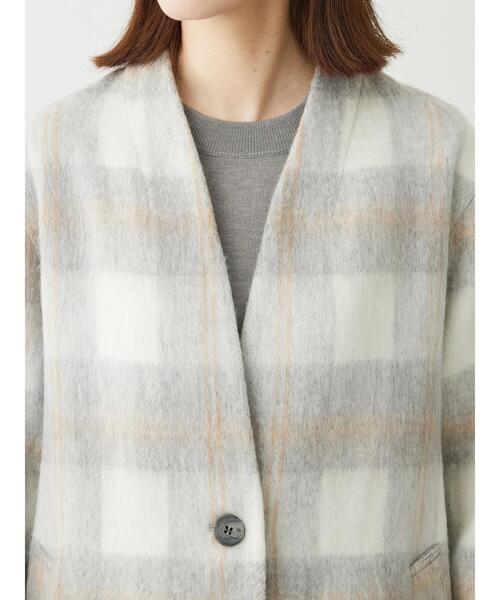 Green Parks(グリーンパークス)の「コクーンシルエットチェックシャギーコート(ノーカラーコート・レディース・ブラック/グレー・FREE)」の11枚目の写真