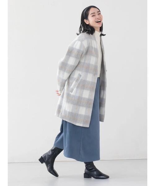 Green Parks(グリーンパークス)の「コクーンシルエットチェックシャギーコート(ノーカラーコート・レディース・ブラック/グレー・FREE)」の22枚目の写真