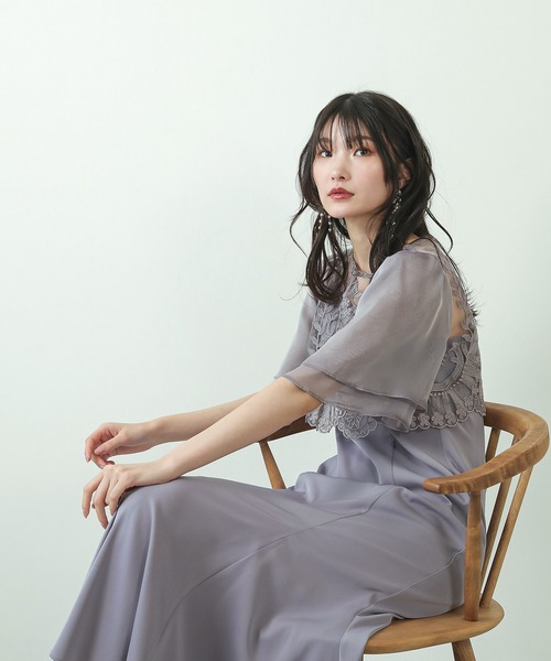Kana(カナ)の「大柄 刺繍 レース マーメイドライン ワンピース パーティー ドレス 結婚式 お呼ばれ オケージョン(ドレス・レディース・グレー/グレイッシュベージュ/ブラウン/ネイビー・M)」の2枚目の写真