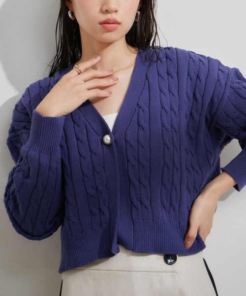 セール】パール釦ケーブルカーディガン（カーディガン/ボレロ）｜VIS