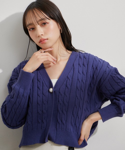 セール】パール釦ケーブルカーディガン（カーディガン/ボレロ）｜VIS