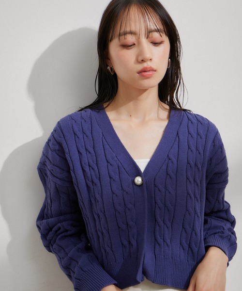 セール】パール釦ケーブルカーディガン（カーディガン/ボレロ）｜VIS