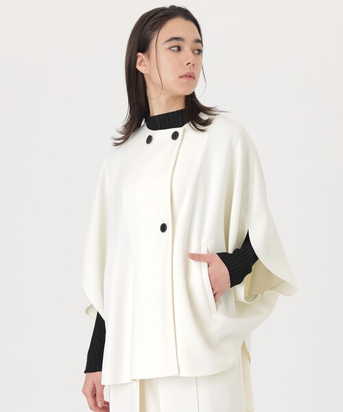 CAST:（キャストコロン）の「【イチオシ/セットアップ】ラウンドフォルムジャージージャケット（ノーカラージャケット・レディース・オフホワイト/ブラック・M）」の14枚目の写真