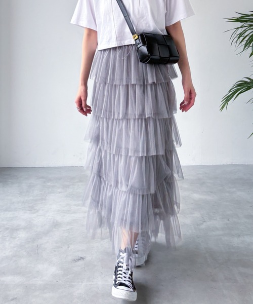 EPIMI E'PIMMY（エピミエピミー）の「ティアードラメチュールスカート（スカート・レディース・チャコールグレー/ブラック/ピンクベージュ/アイボリー・MEDIUM）」の3枚目の写真