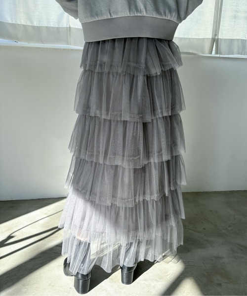 EPIMI E'PIMMY（エピミエピミー）の「ティアードラメチュールスカート（スカート・レディース・チャコールグレー/ブラック/ピンクベージュ/アイボリー・MEDIUM）」の9枚目の写真