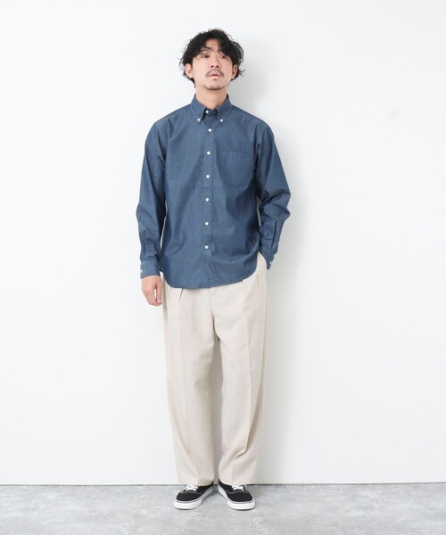 NOLLEY'S goodman（ノーリーズグッドマン）の「【WORK ABOUT】デニムライク ボタンダウンシャツ（シャツ/ブラウス・メンズ・ブラック/ネイビー・S/M/L/XL）」の3枚目の写真