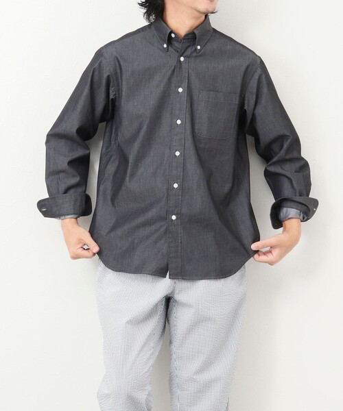NOLLEY'S goodman（ノーリーズグッドマン）の「【WORK ABOUT】デニムライク ボタンダウンシャツ（シャツ/ブラウス・メンズ・ブラック/ネイビー・S/M/L/XL）」の14枚目の写真