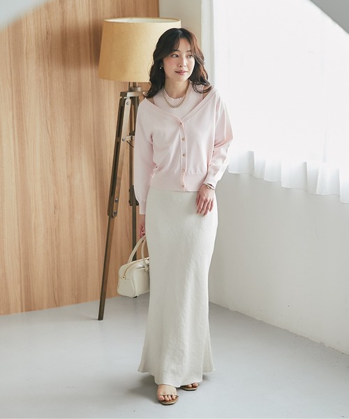 La boutique BonBon きらきらサテンロングナロースカート 高身長・低身長サイズあり】きらきらサテンロングナロースカート