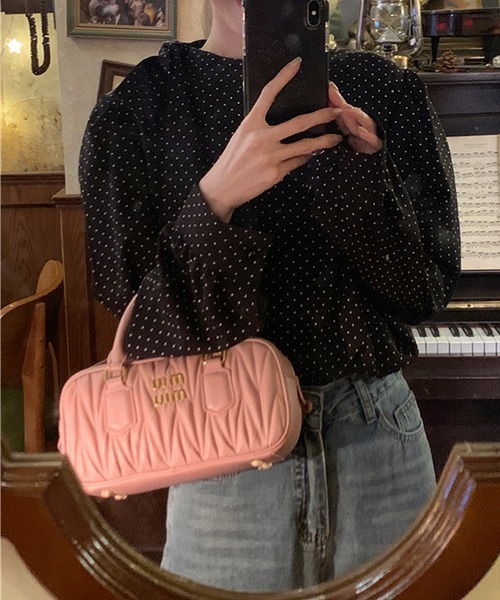 gossip！ロサンゼルス（ゴシップロサンゼルス）の「YUGA　スタンドカラー　ドット柄トップス（シャツ/ブラウス・レディース・ブラック/ホワイト・FREE）」の12枚目の写真