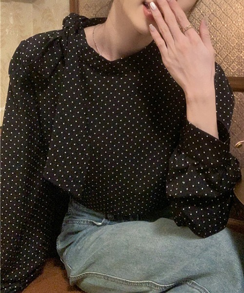 gossip！ロサンゼルス（ゴシップロサンゼルス）の「YUGA　スタンドカラー　ドット柄トップス（シャツ/ブラウス・レディース・ブラック/ホワイト・FREE）」の11枚目の写真