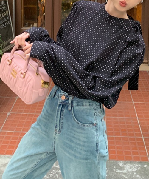 gossip！ロサンゼルス（ゴシップロサンゼルス）の「YUGA　スタンドカラー　ドット柄トップス（シャツ/ブラウス・レディース・ブラック/ホワイト・FREE）」の20枚目の写真