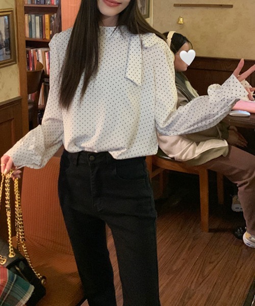 gossip！ロサンゼルス（ゴシップロサンゼルス）の「YUGA　スタンドカラー　ドット柄トップス（シャツ/ブラウス・レディース・ブラック/ホワイト・FREE）」の8枚目の写真