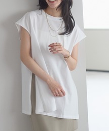 【USAコットン】ロングスリットノースリーブTシャツ